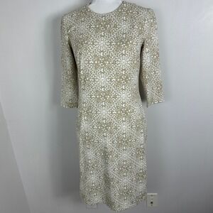 J. McLaughlin Tan‎ White Printed Midi Dress Womens Size Medium Minimal Travel